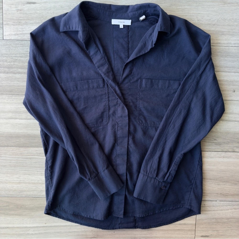 Vince Navy Cotton Shirt Blouse Size XS
